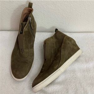 Linea Paolo Women's Olive Brown Suede Perforated Platform Wedge Sneaker Size 9.5